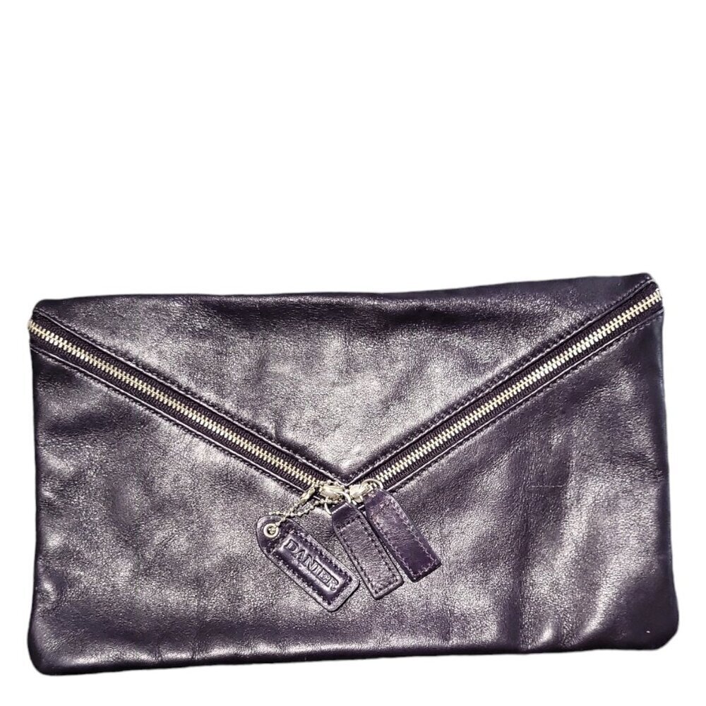 Danier Leather Women's Clutch Purse Black Leather Double Zipper